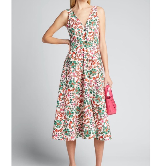SALONI Dresses & Skirts - Saloni Zoey Floral Midi Dress Size 6 Cotton Sleeveless Pockets Button Front